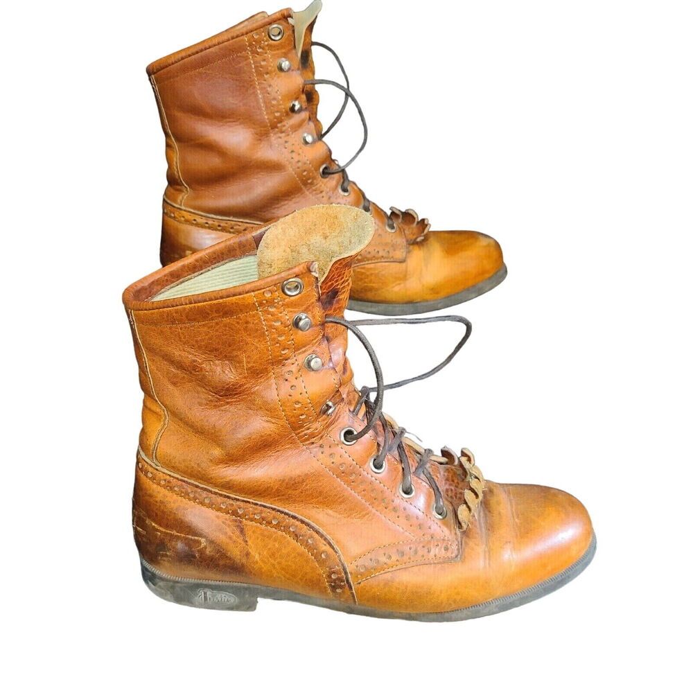 Vintage Justin Bay Apache Lace Boots Women's 7.5W Leather Roper 1995 Distressed